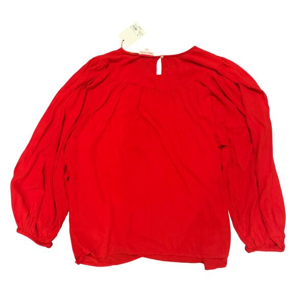 Knox Rose Red Boho Peasant Blouse 3X Plus Size Flowy Long Puff Sleeves Cottage - Picture 2 of 7